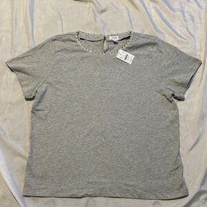 NWT J. Crew Gray Pearl and Crystal Embellished Tee Sz XL